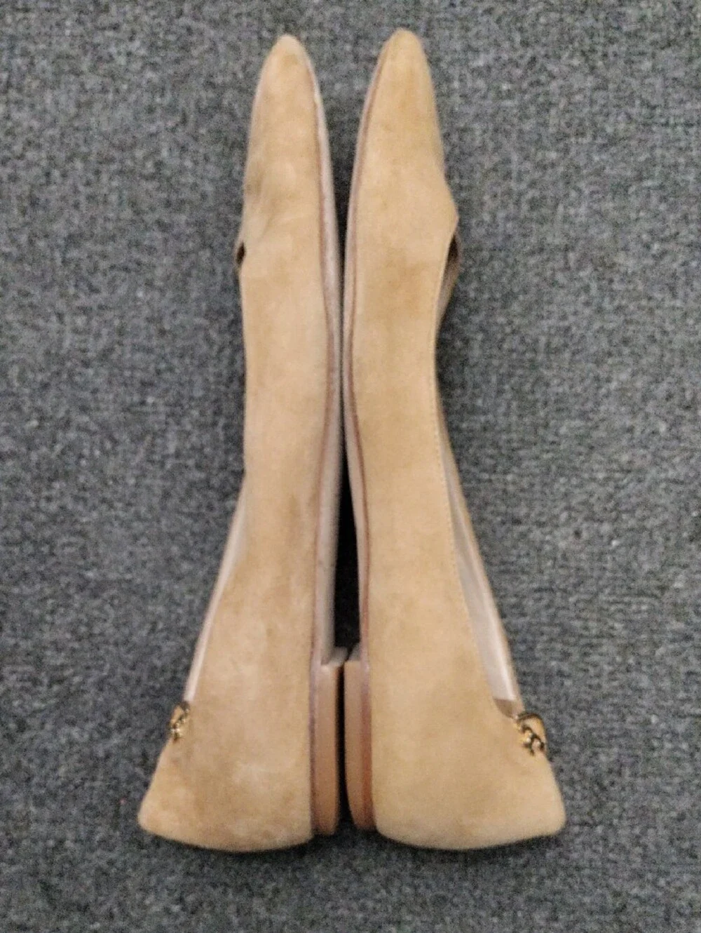 Tory Burch Camel/Tan Pointed Suede Ballet Flats with Logo Accent